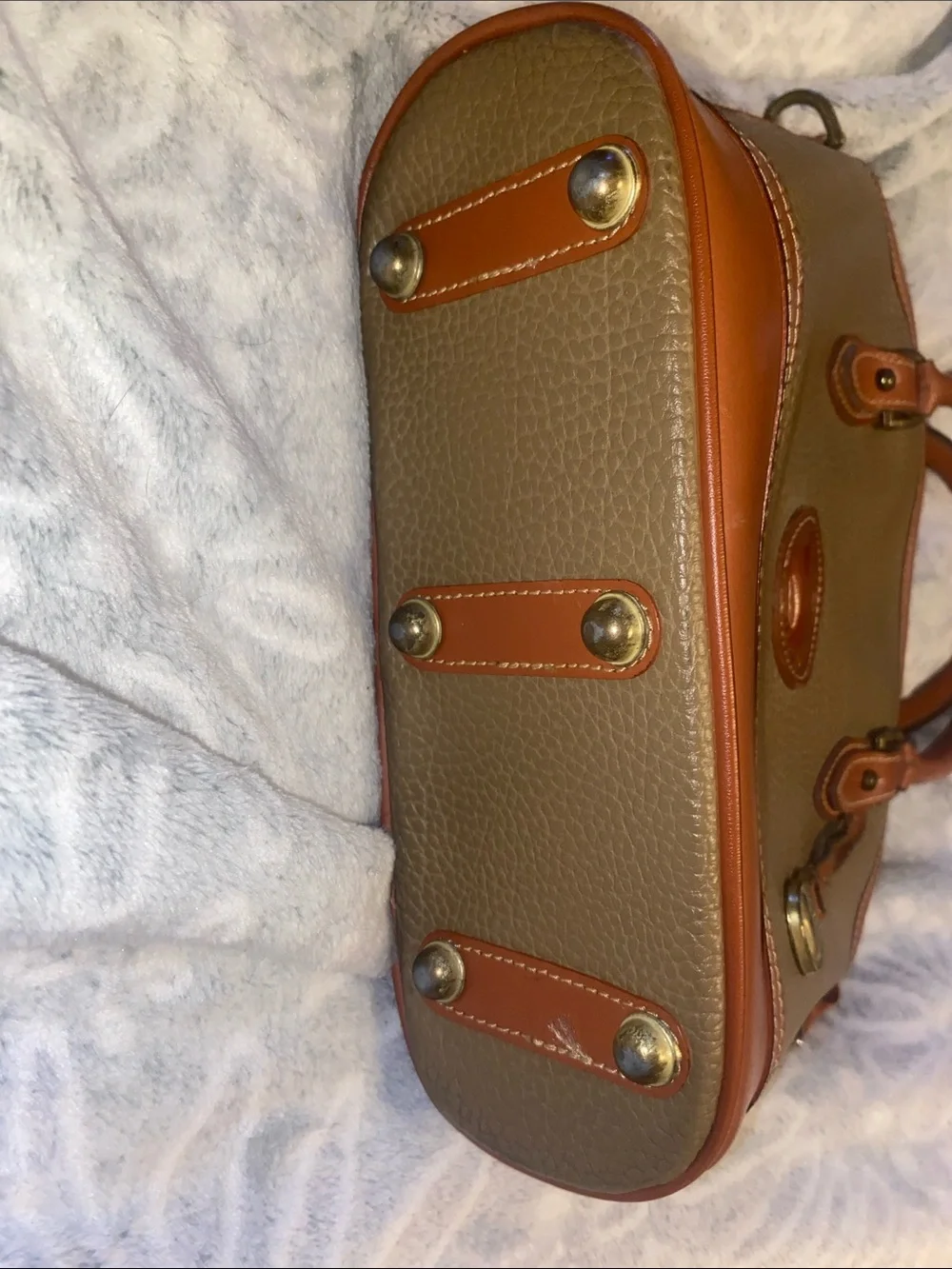 Dooney & Bourke Olive Pebbled Leather Satchel with Tan Trim